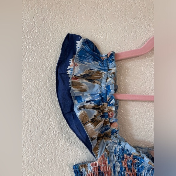 House of Harlow 1960 Zoey Ruched Flutter Sleeves Blue Floral Maxi Dress Size M - Picture 7 of 12